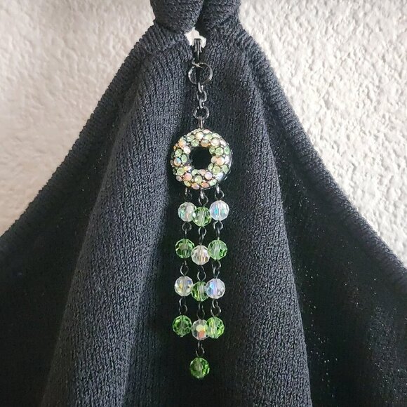 St John Evening Dress Womens 6 Black Halter Beaded Detail Wool Blend Made USA - Picture 3 of 16